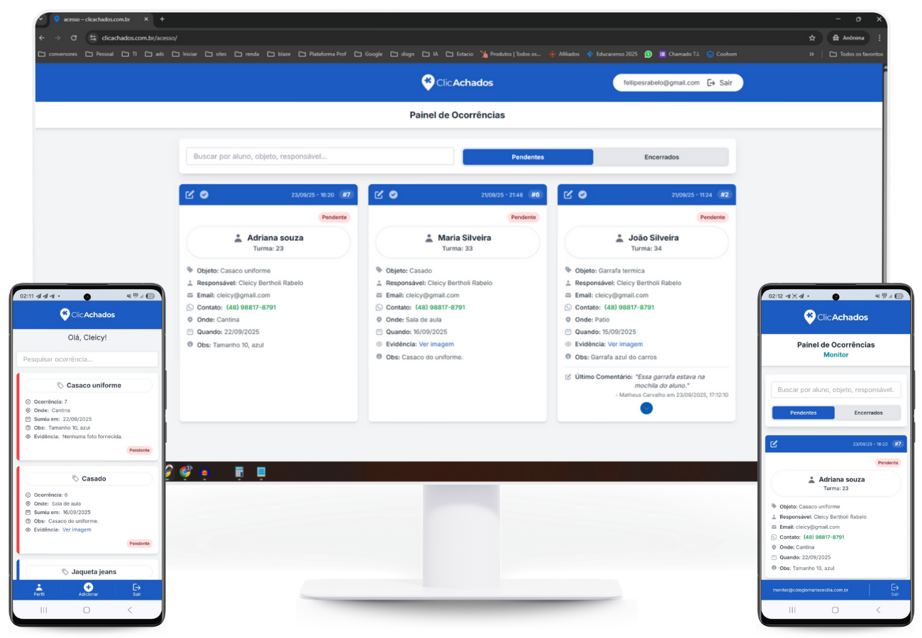 Painel de gestão do sistema de achados e perdidos